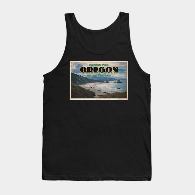 Greetings from Oregon - Vintage Travel Postcard Design Tank Top by fromthereco